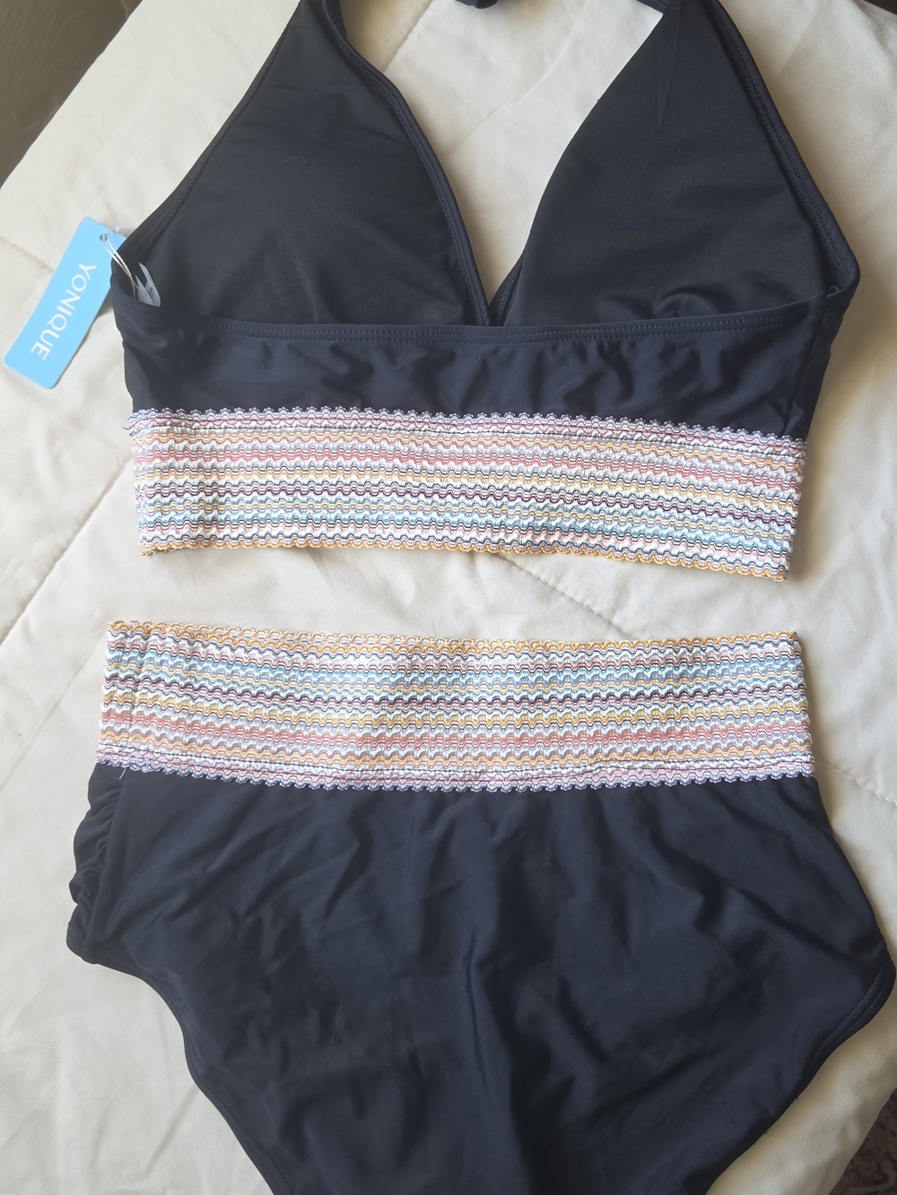 YONIQUE Black High Waisted Halter Bikini Set Size Small (NWT) - Picture 2 of 3